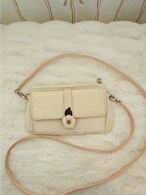 Brighton Women's Cream/Pink Crossbody Bag with Floral Accent
